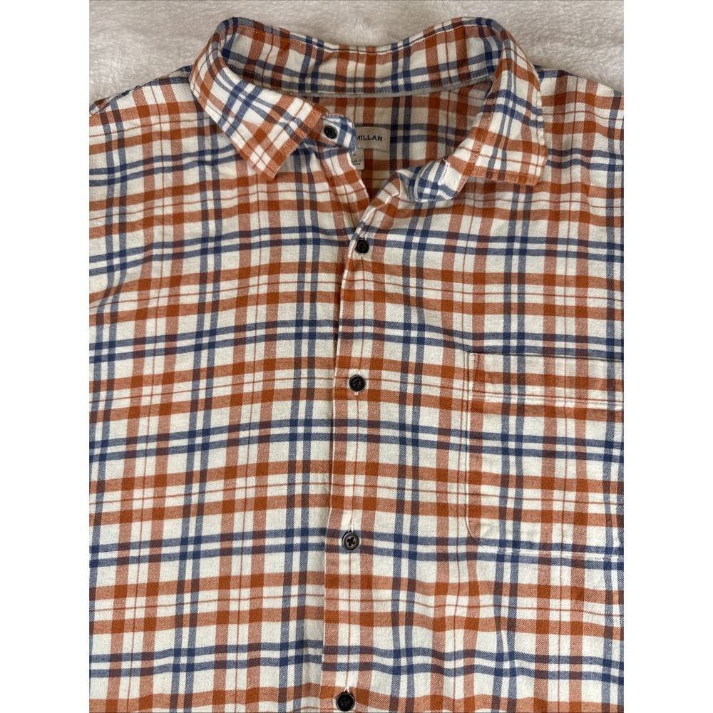 Peter Millar Shirt Mens Large Orange Blue White Plaid Flannel Cotton Button Up